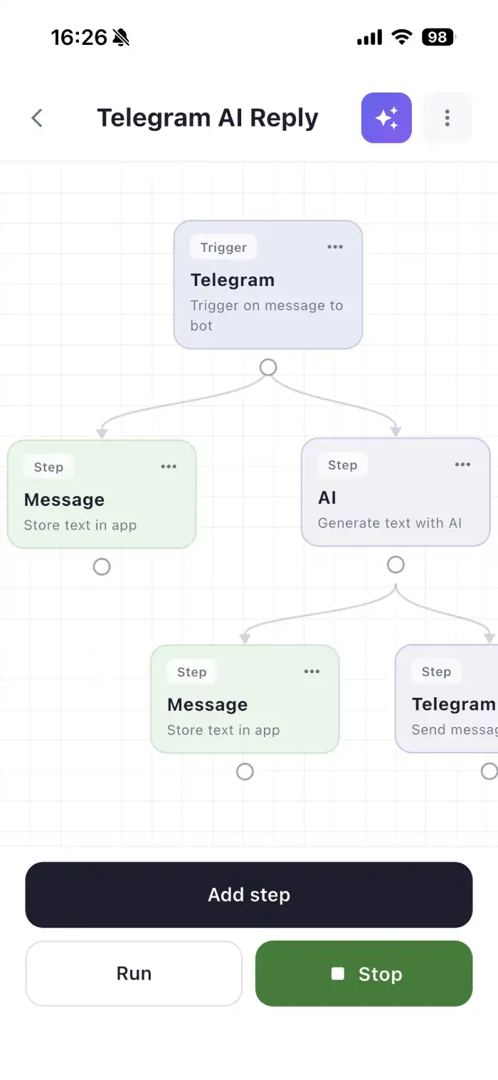 8gent App: Workflow-Builder und Automatisierung auf dem Smartphone, wie n8n oder Zapier für unterwegs